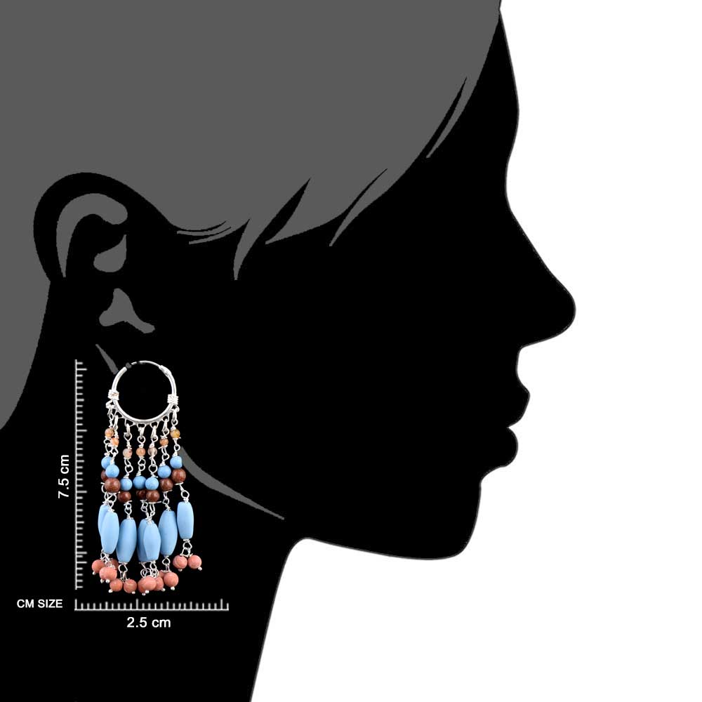 Glamour shot of Multicolor Trendy Boho Stone Hoop Earrings in 925 Silver, high-polish 92.5 Sterling Silver