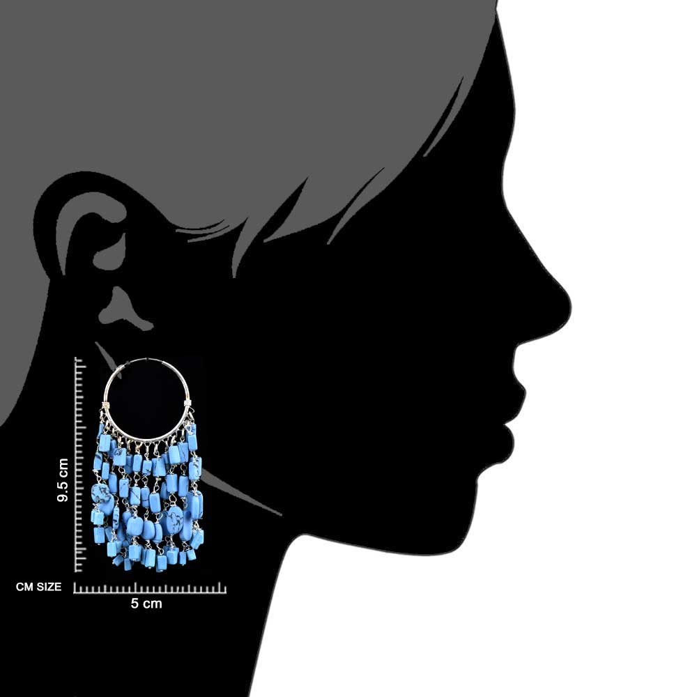 Glamour shot of Silver , Blue Turquoise Hoop Earrings in 925 Silver, high-polish 92.5 Sterling Silver