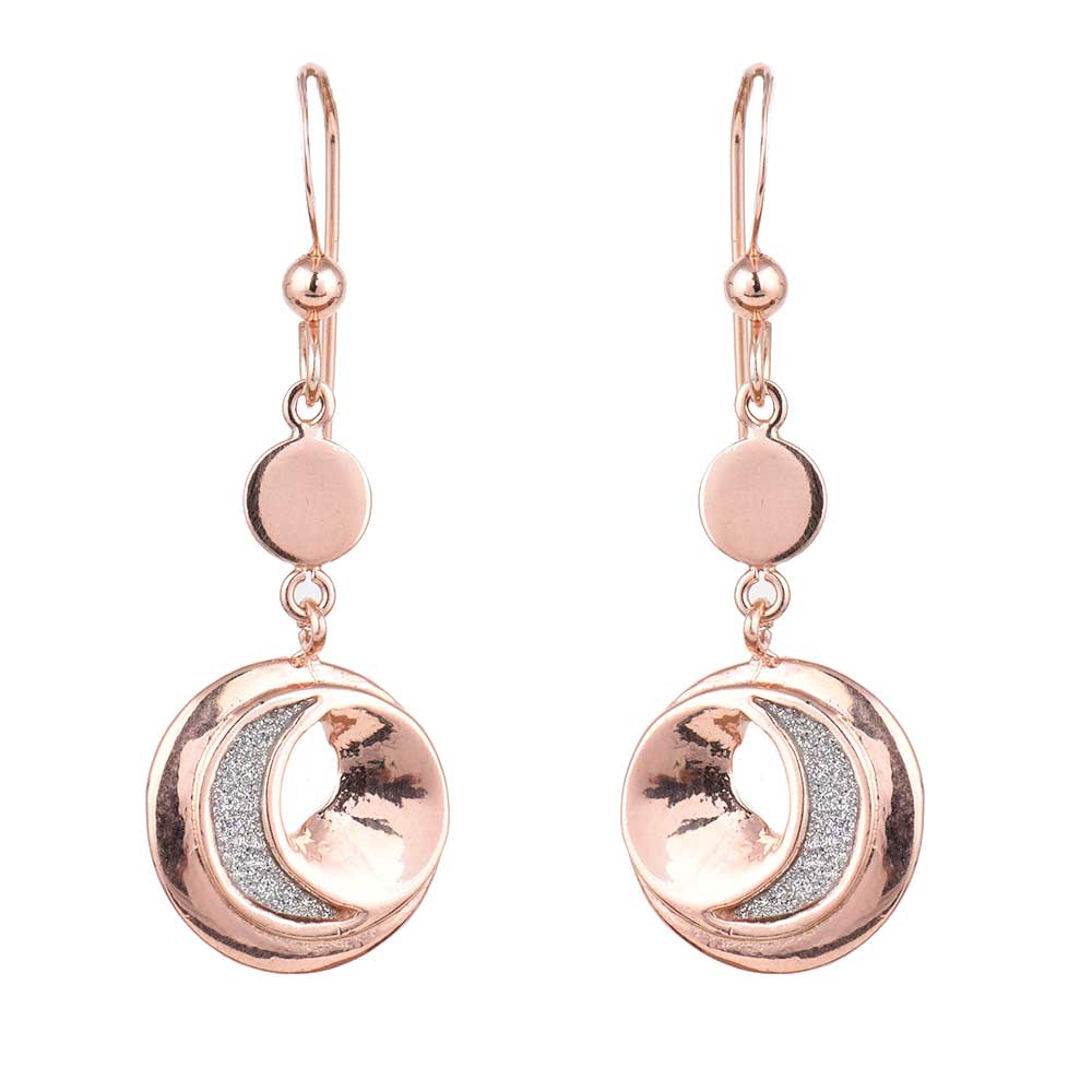 Detail of handmade craftsmanship on Moon Dangle Earrings in 925 Silver earrings in 92.5 Sterling Silver