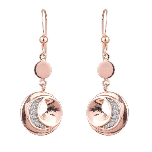 Detail of handmade craftsmanship on Moon Dangle Earrings in 925 Silver earrings in 92.5 Sterling Silver