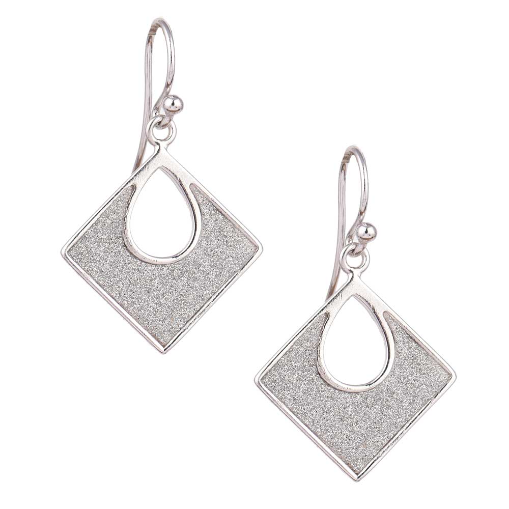 Detail of handmade craftsmanship on Square Dangle Earrings in 925 Silver earrings in 92.5 Sterling Silver