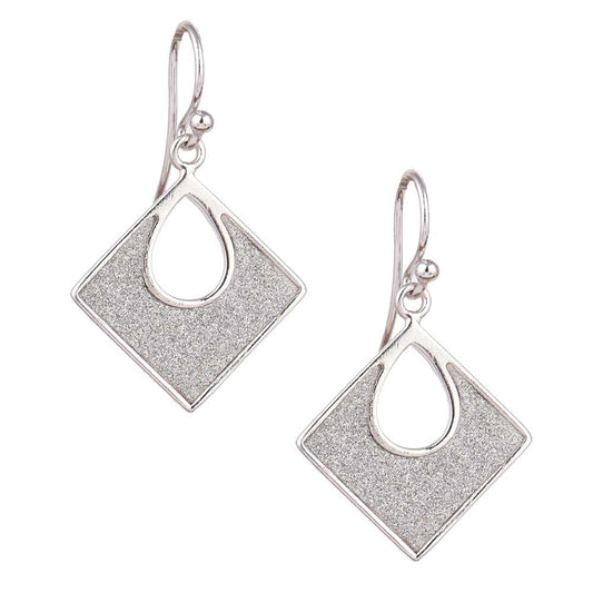 Detail of handmade craftsmanship on Square Dangle Earrings in 925 Silver earrings in 92.5 Sterling Silver