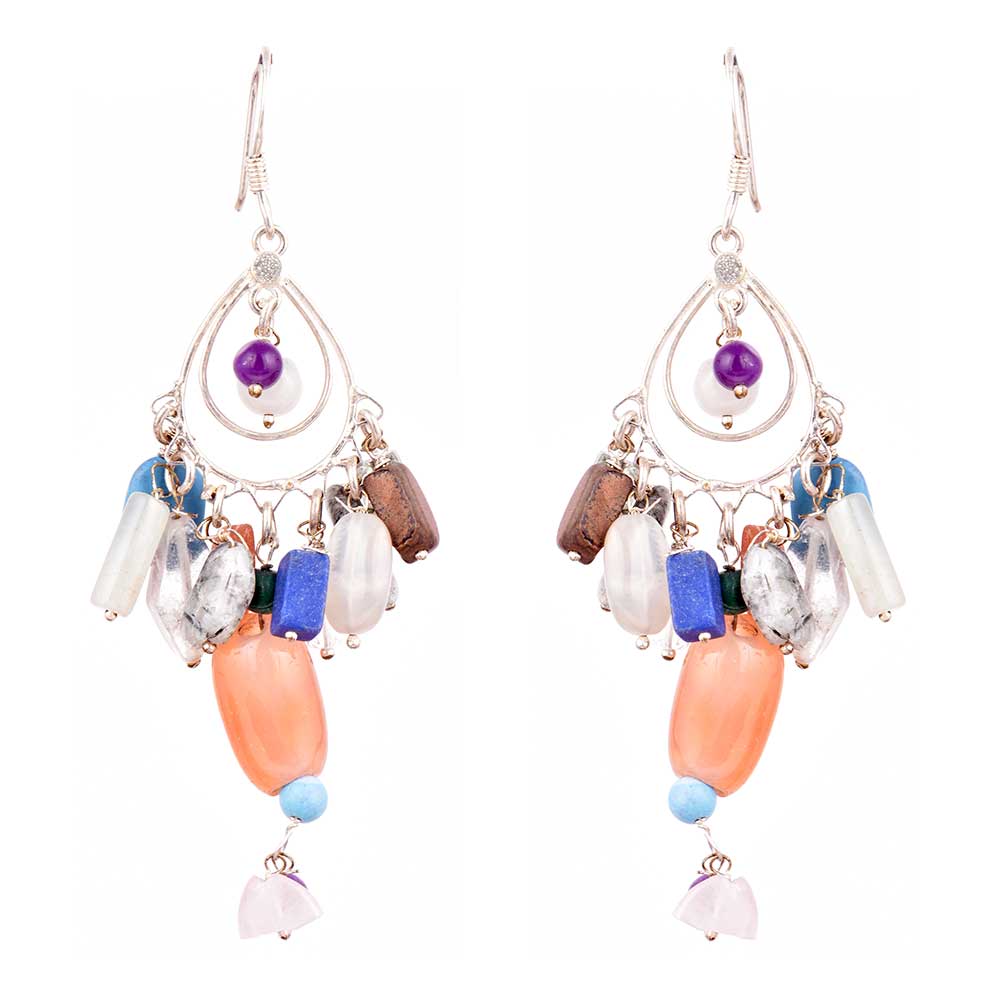 Pair of 92.5 sterling silver colorful stone 5sterling earrings displayed elegantly