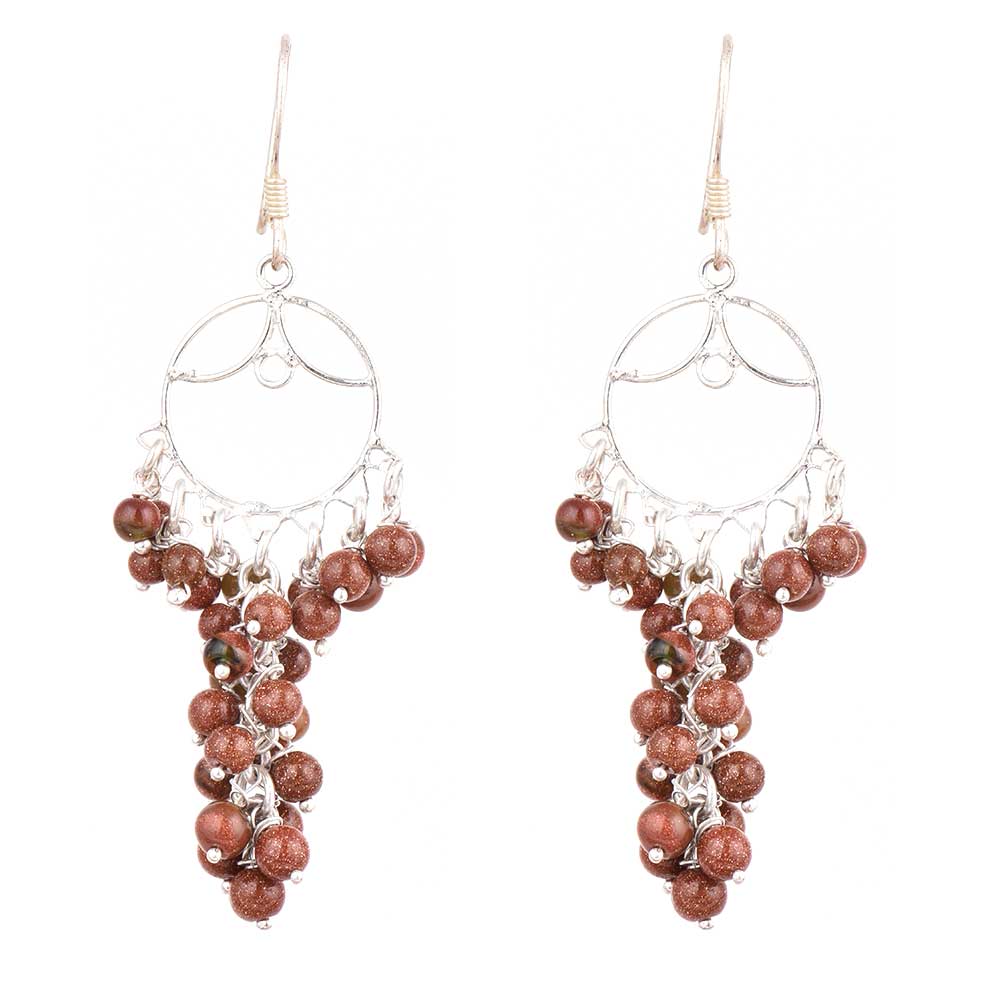 Detail of handmade craftsmanship on Rust Grape Bunch Earrings in 925 Silver earrings in 92.5 Sterling Silver