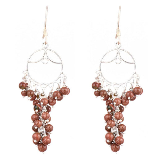 Detail of handmade craftsmanship on Rust Grape Bunch Earrings in 925 Silver earrings in 92.5 Sterling Silver