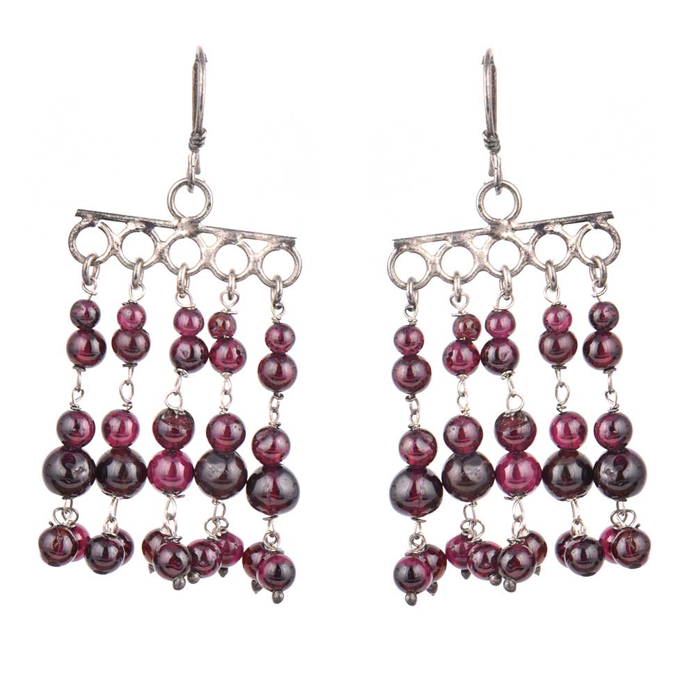 Detail of handmade craftsmanship on Purple Bead Chandelier Earrings in 925 Silver earrings in 92.5 Sterling Silver