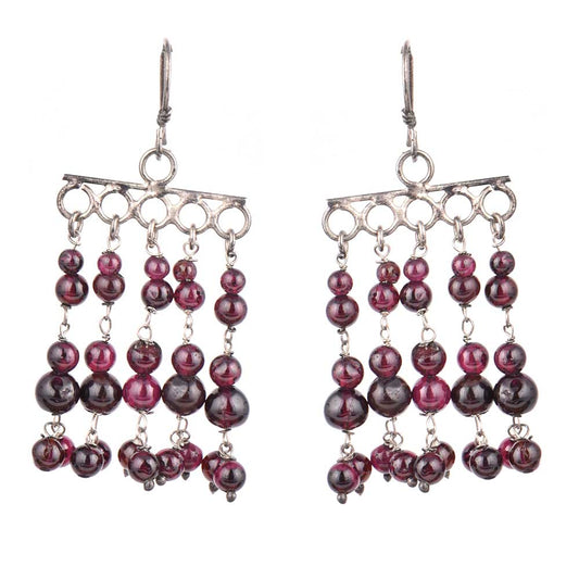 Detail of handmade craftsmanship on Purple Bead Chandelier Earrings in 925 Silver earrings in 92.5 Sterling Silver