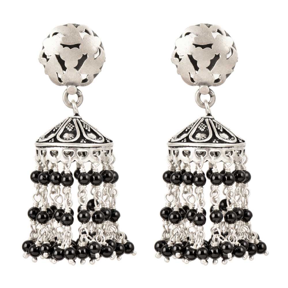 Pair of Moti Pearl jhumka earrings with pearl motif