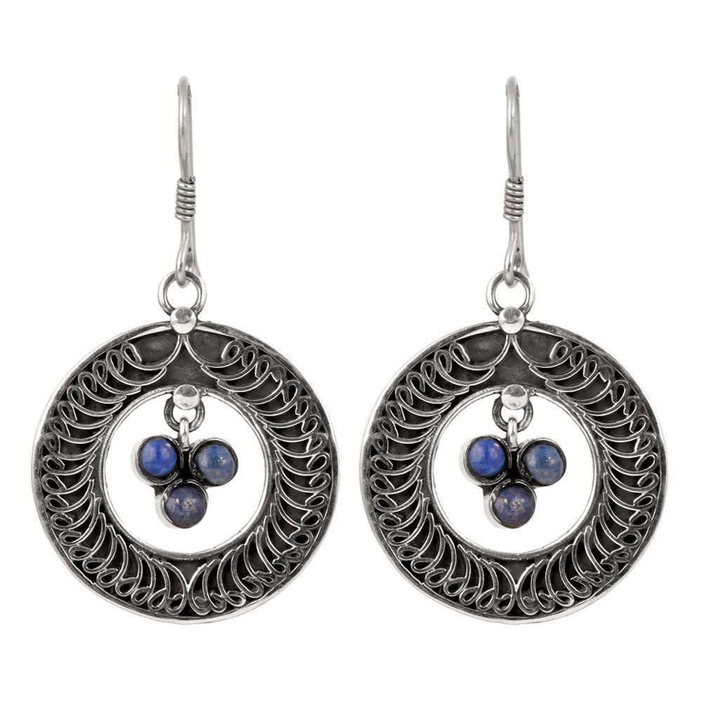 Focus on the lapis earrings motif of these lapis earrings.