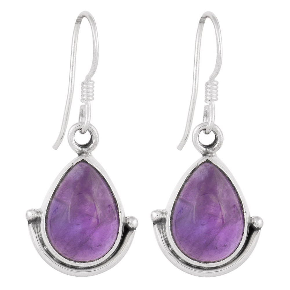 Delicate dangle earrings with amethyst, softly finished in 92.5 Sterling Silver.