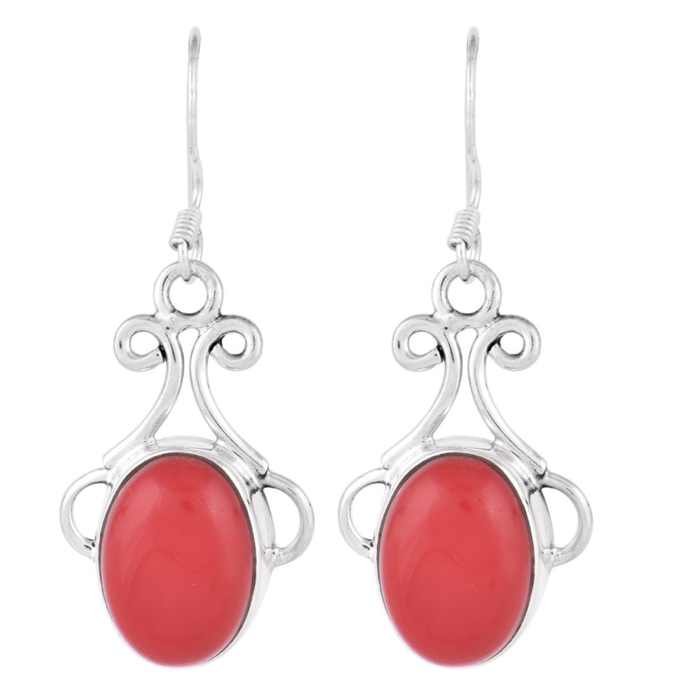 Artisan finishing on coral hoop earrings with 92.5 Sterling Silver