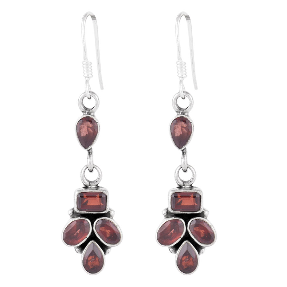 Artisan finishing on garnet earrings with 92.5 Sterling Silver