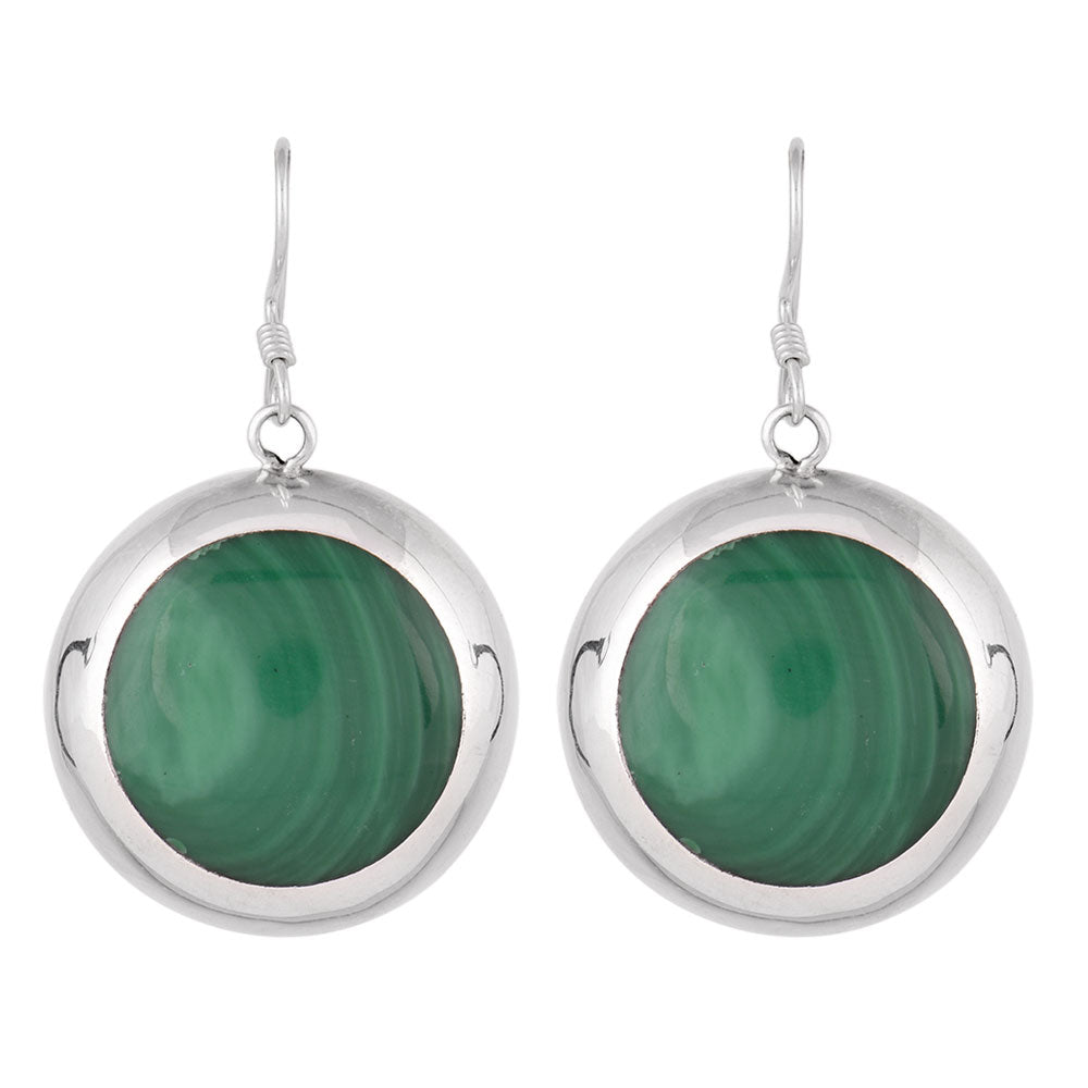 Artisan finishing on malachite earrings with 92.5 Sterling Silver