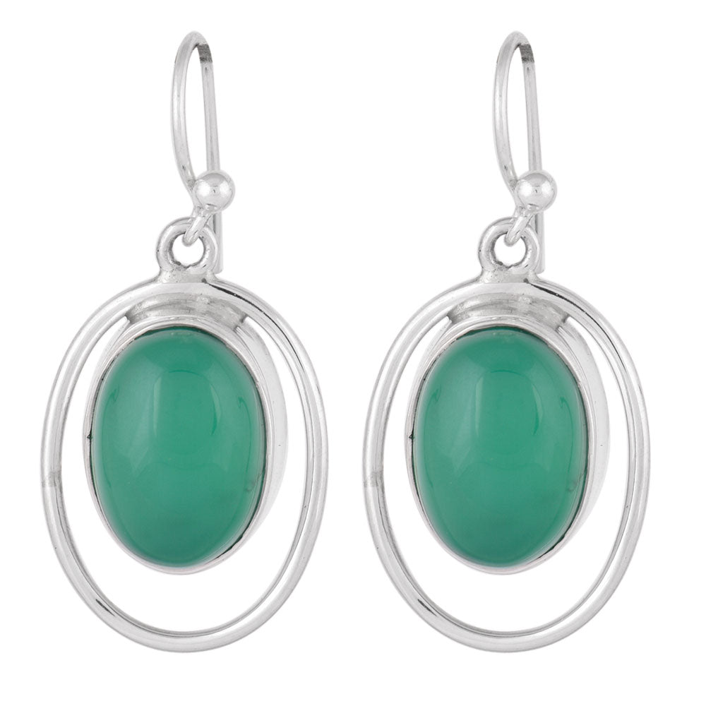 Artisan finishing on green onyx earrings with 92.5 Sterling Silver