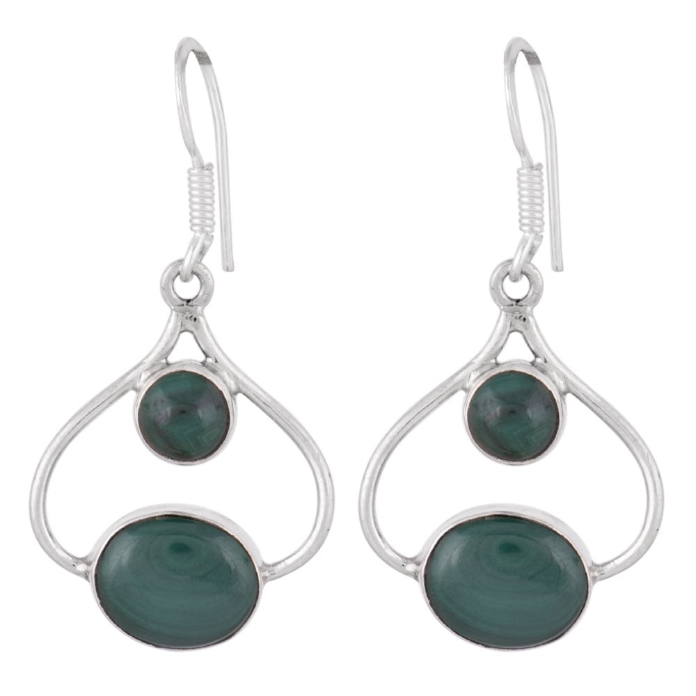 Artisan finishing on malachite dangle earrings with 92.5 Sterling Silver