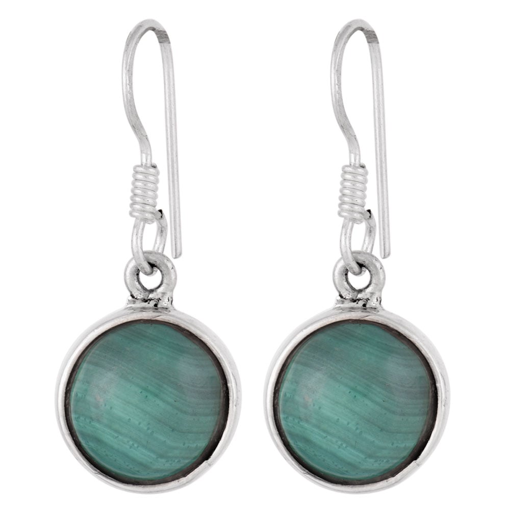 Artisan finishing on malachite round earrings with 92.5 Sterling Silver