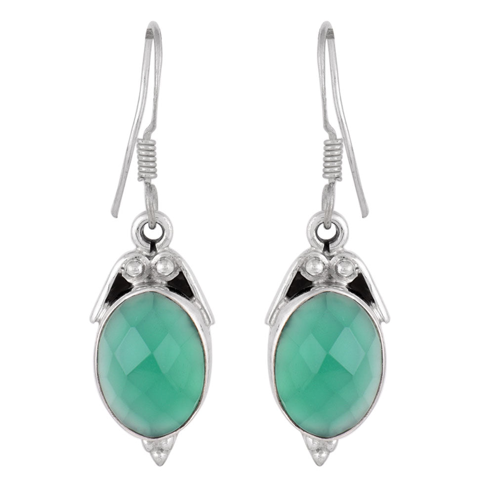 Artisan finishing on green onyx dangle earrings with 92.5 Sterling Silver