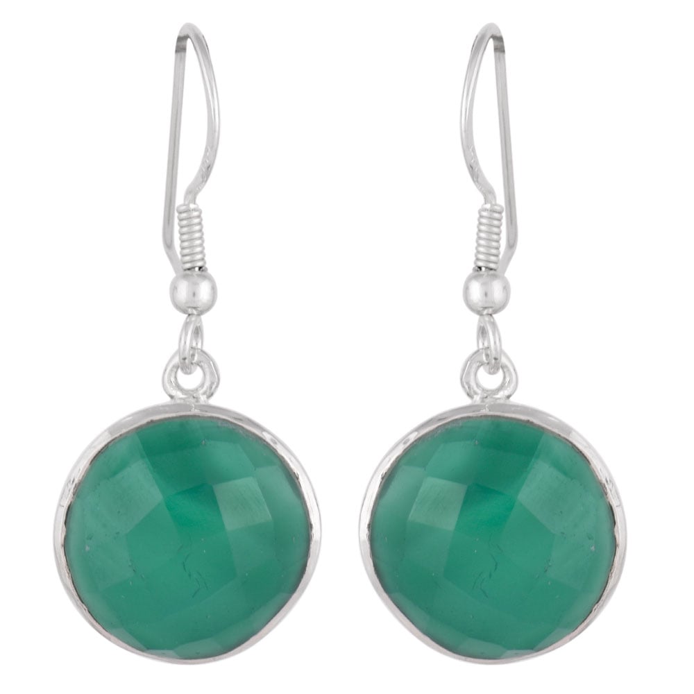 Artisan finishing on green onyx earrings with 92.5 Sterling Silver