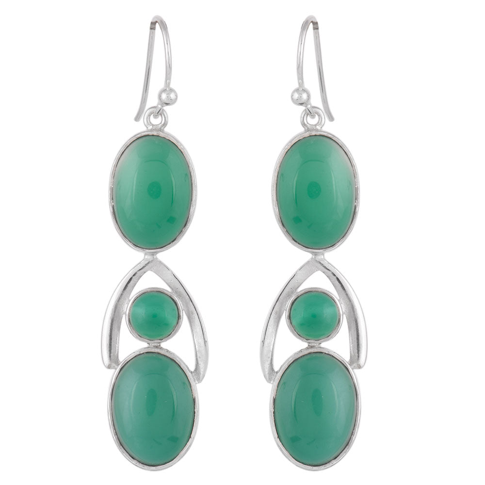 Artisan finishing on green onyx dangle earrings with 92.5 Sterling Silver