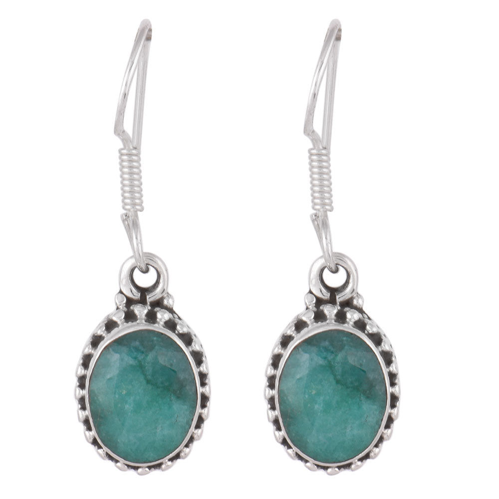 Artisan finishing on green onyx earrings with 92.5 Sterling Silver