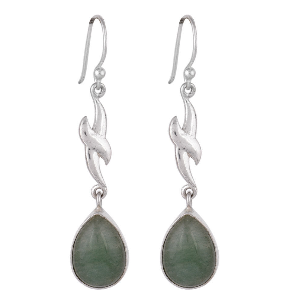 Artisan finishing on single verde aventurina earrings with 92.5 Sterling Silver