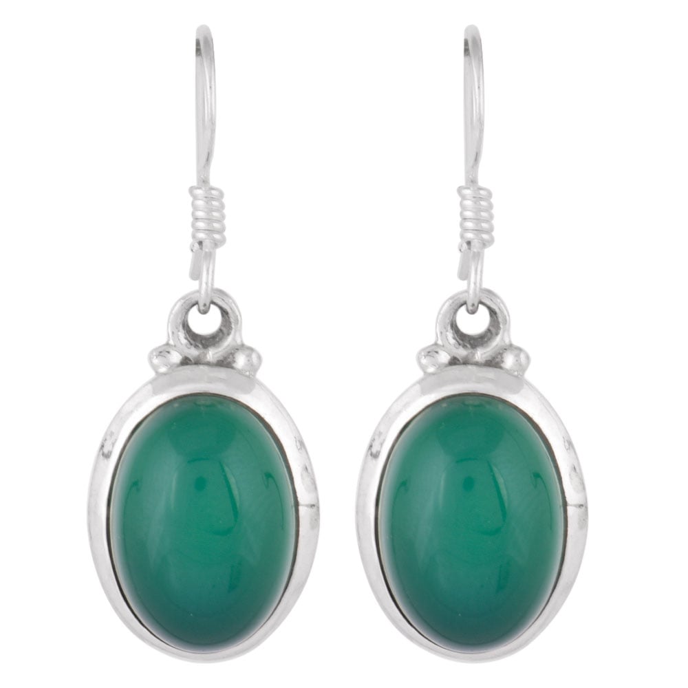 Artisan finishing on green onyx earrings with 92.5 Sterling Silver