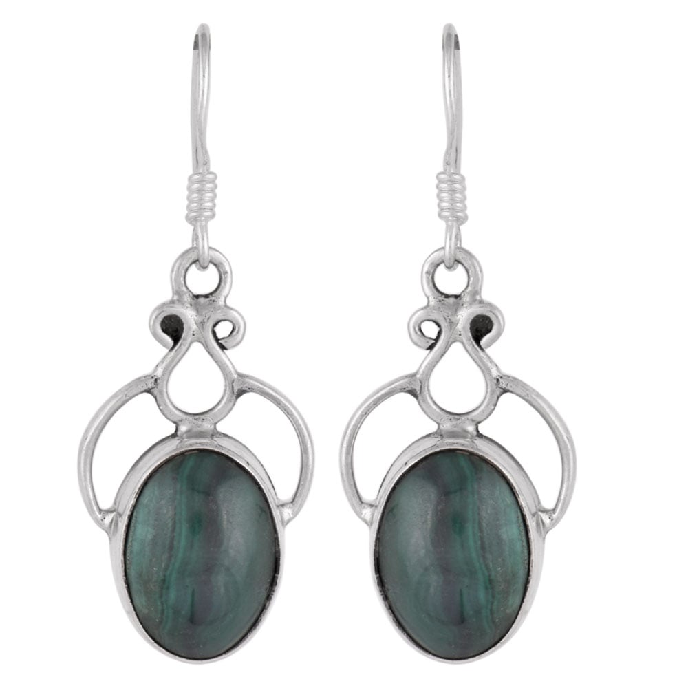 Artisan finishing on malachite earrings with 92.5 Sterling Silver