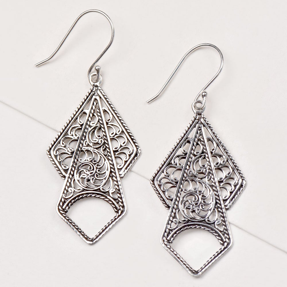 classic geometric designs motif earrings in 92.5 Sterling Silver