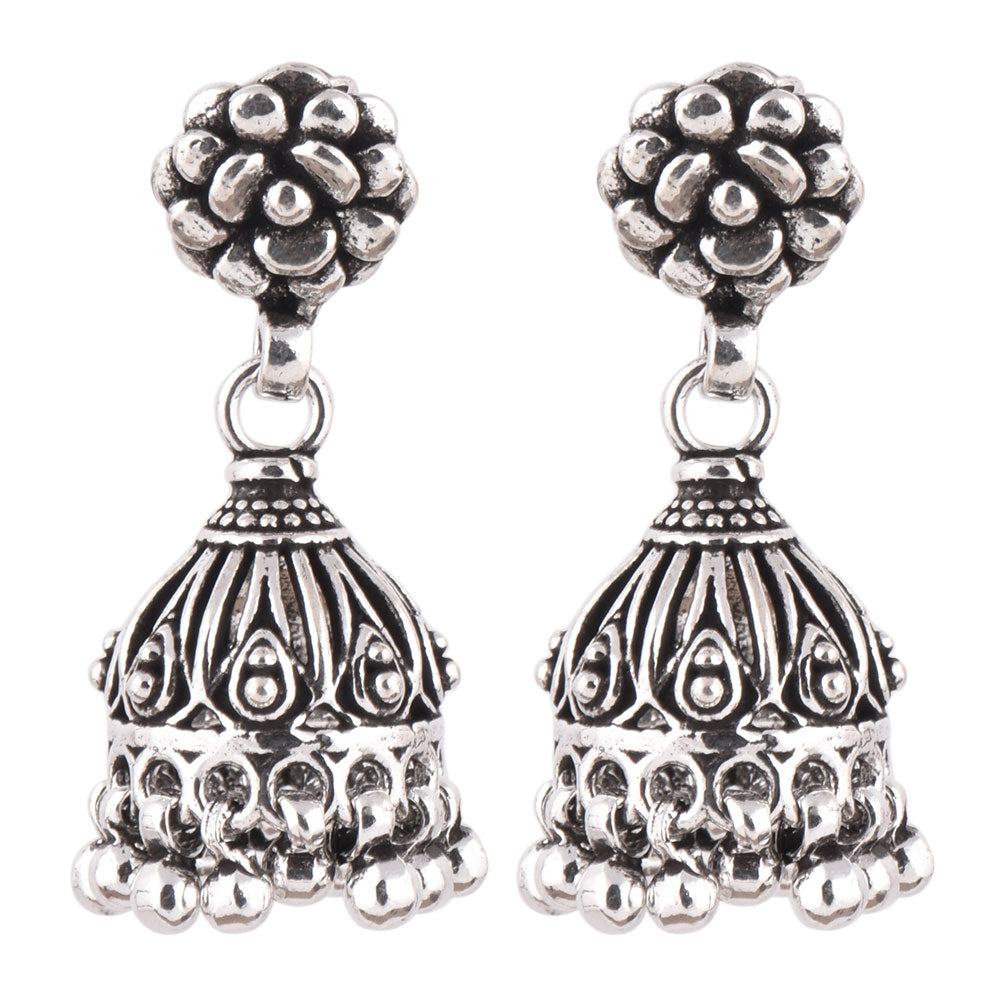 heritage style floral detailing jhumki earrings with modern edge