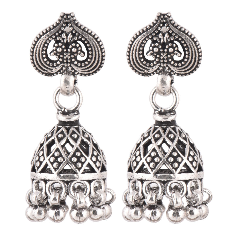 heritage style leaf-like lines jhumki earrings with modern edge