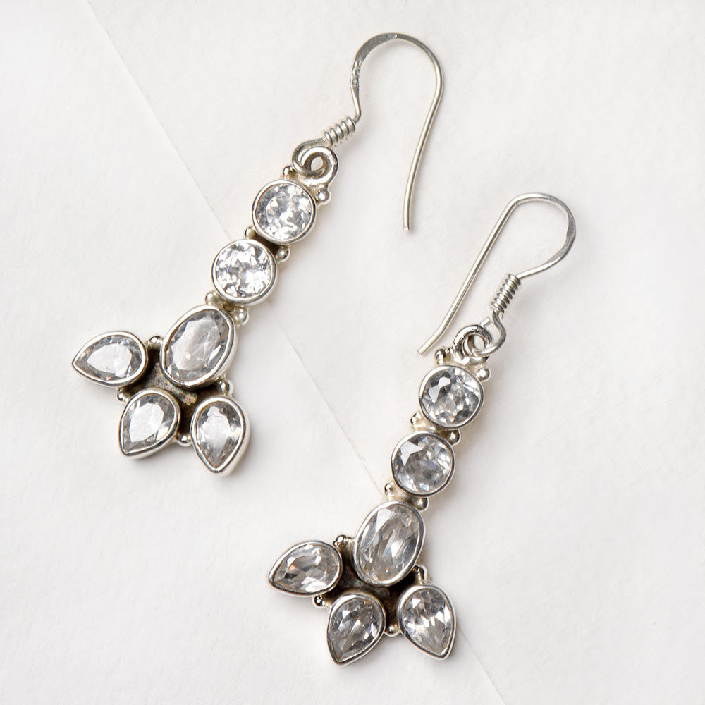 The Clear White Semi Earrings displayed with its subtle quiet design and Clear White Semi stone