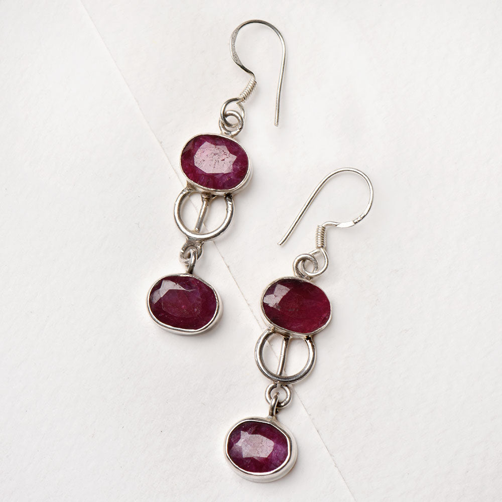 Detail of Pink Tourmaline Dangle Earrings showing the artisanal workmanship and 92.5 Sterling Silver sheen