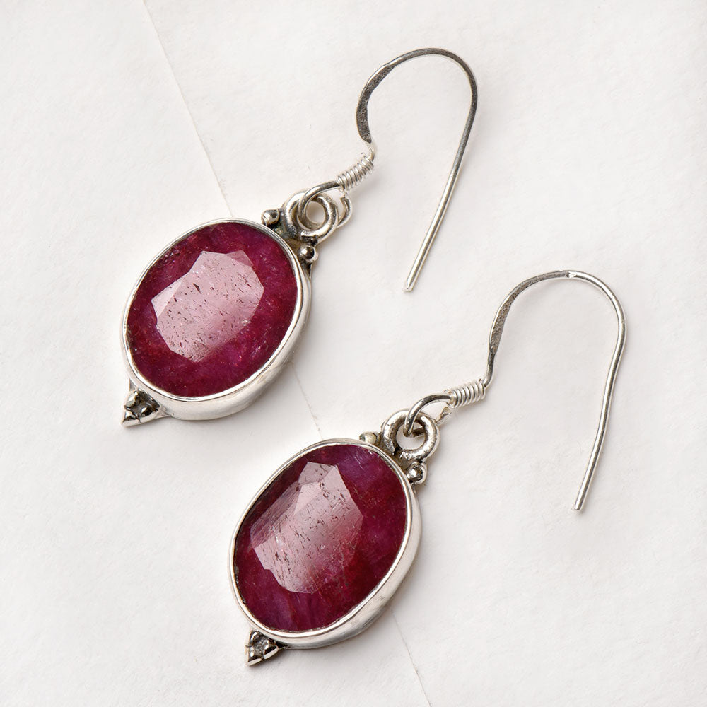 Detail of Pink Tourmaline Oval Drop Earrings showing the artisanal workmanship and 92.5 Sterling Silver sheen