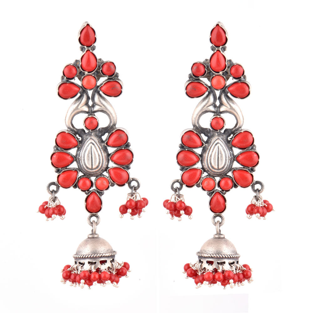 heritage style coral jhumki earrings with modern edge