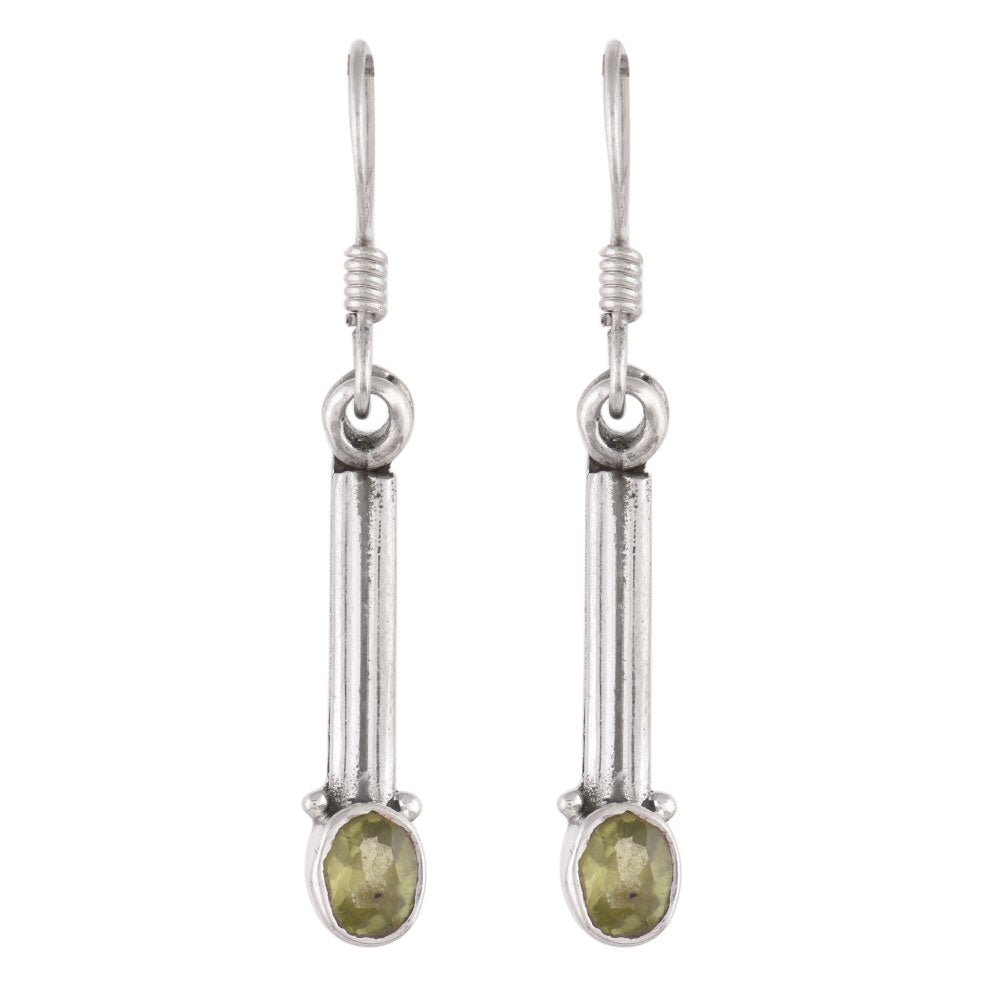Close up of Hari Peridot earrings in 92.5 Sterling Silver
