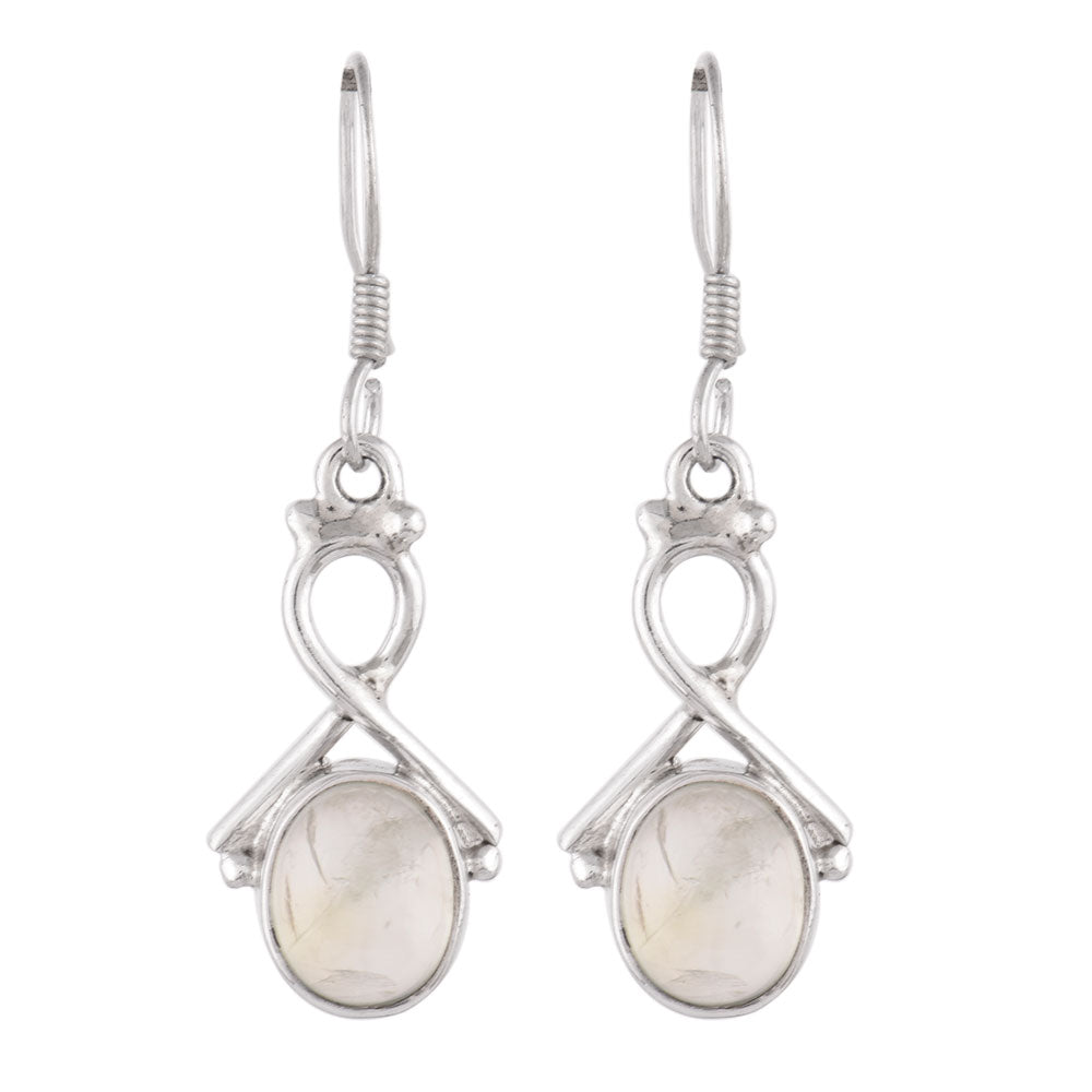 Close up of Moonchild Moonstone earrings in 92.5 Sterling Silver