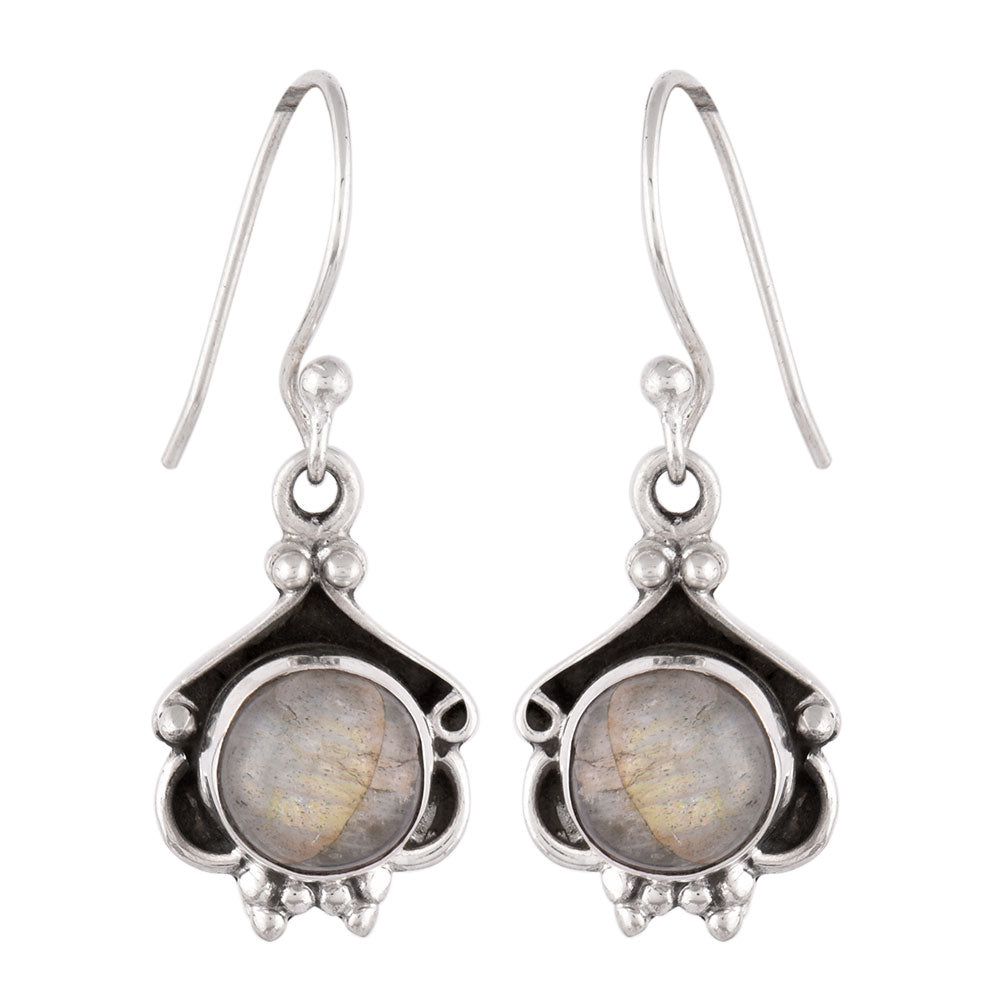 Detail of moon of Moonchild Moonstone earrings in 92.5 Sterling Silver
