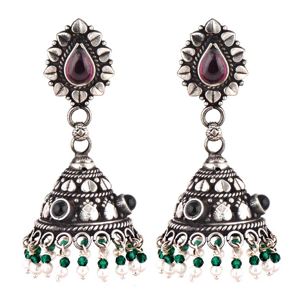 Pair of Amethyst & Green Onyx earrings with subtle sheen