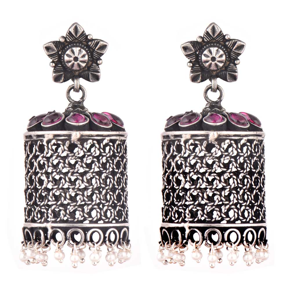 Pair of Amethyst Floral earrings with subtle sheen