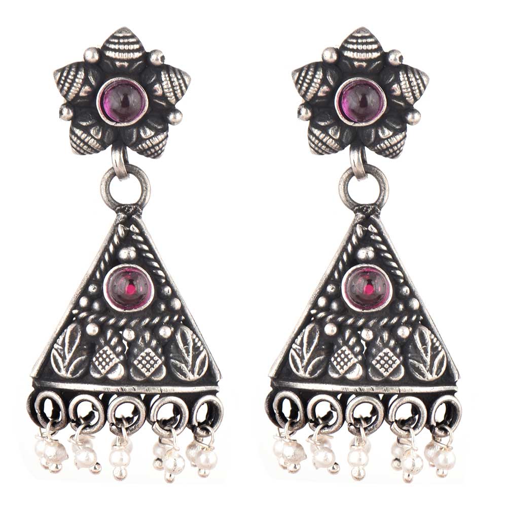 Pair of Amethyst & Pearl Floral earrings with subtle sheen
