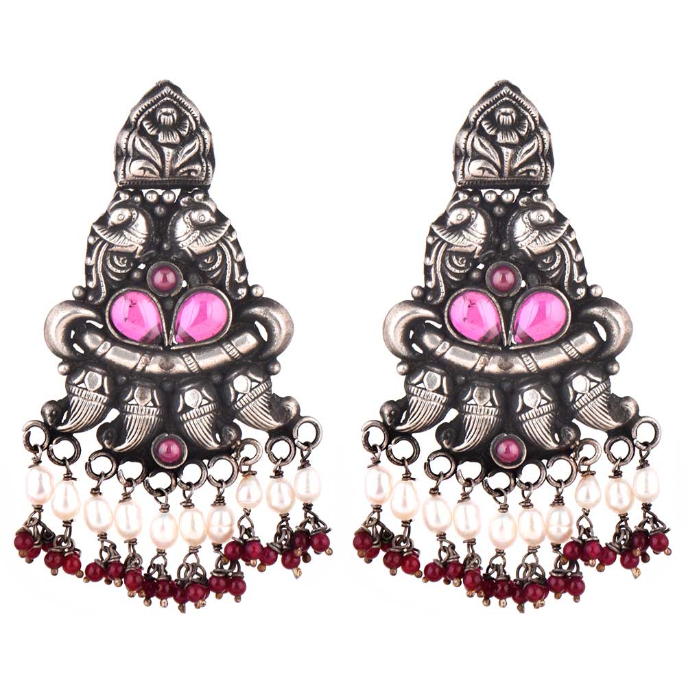 Pair of Pearl & Agate Peacock earrings with subtle sheen