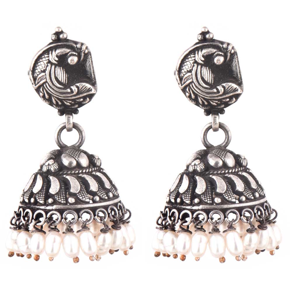 Back view highlighting smooth finish of Machli Pearl earrings