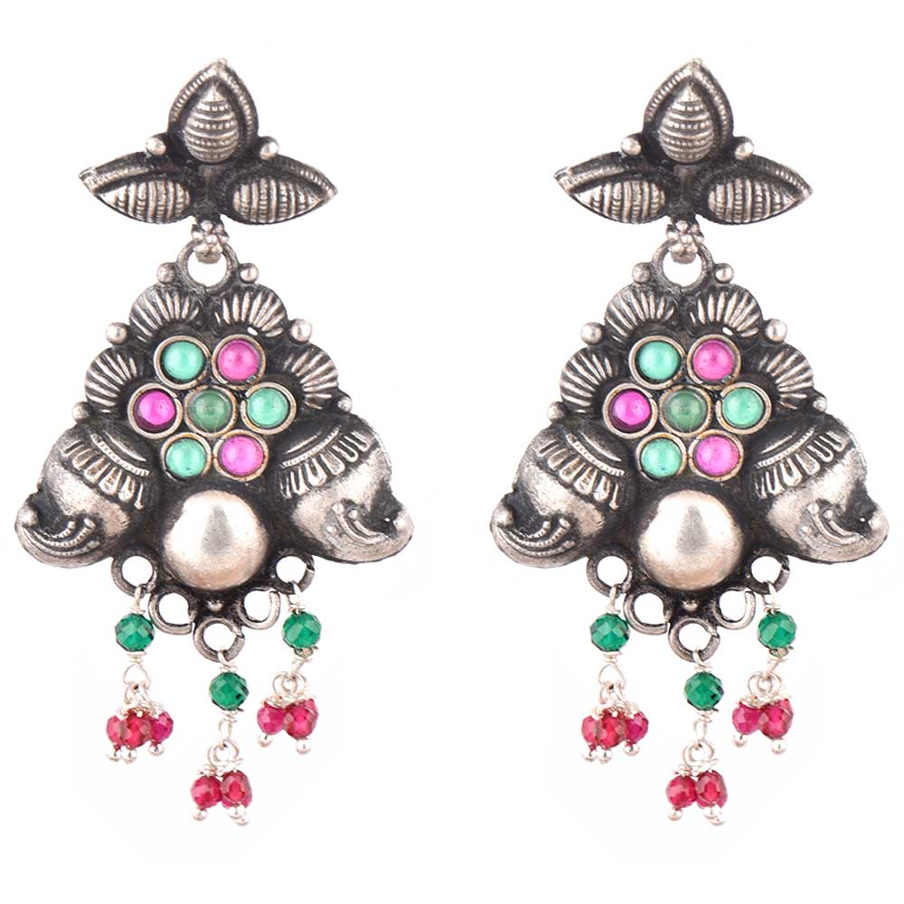 Back view highlighting smooth finish of Vanika Jade dangle earrings