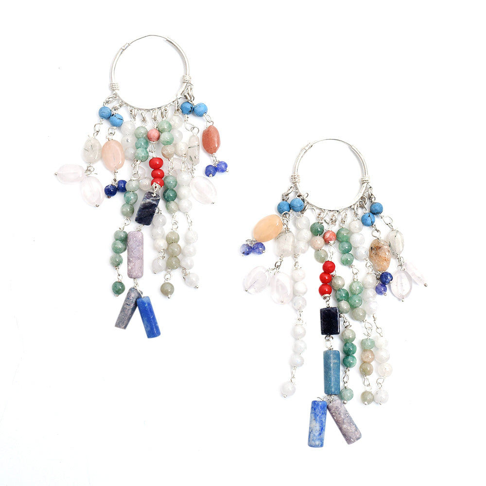 Artistic composition of multicolored tassel earrings with Multicolor embellishments and 92.5 Sterling Silver.