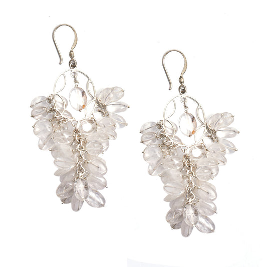 Artistic composition of leaf dangle earrings with Silver & White embellishments and 92.5 Sterling Silver.