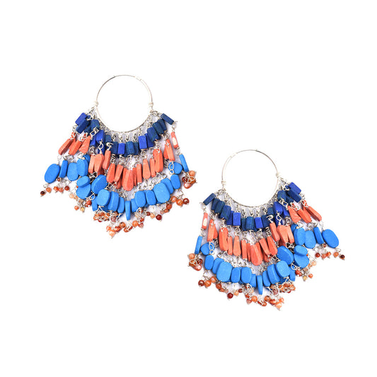 Detail of handmade craftsmanship on Multi Coloura Gypsya Hoop Earrings in 925 Silver earrings in 92.5 Sterling Silver