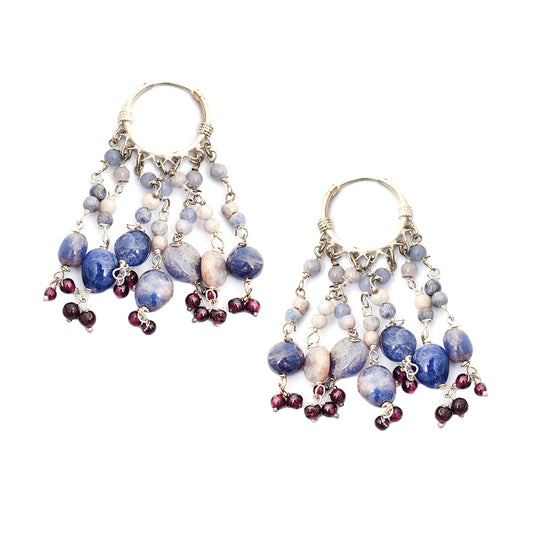Detail of handmade craftsmanship on Lapis Hoop Earrings in 925 Silver earrings in 92.5 Sterling Silver