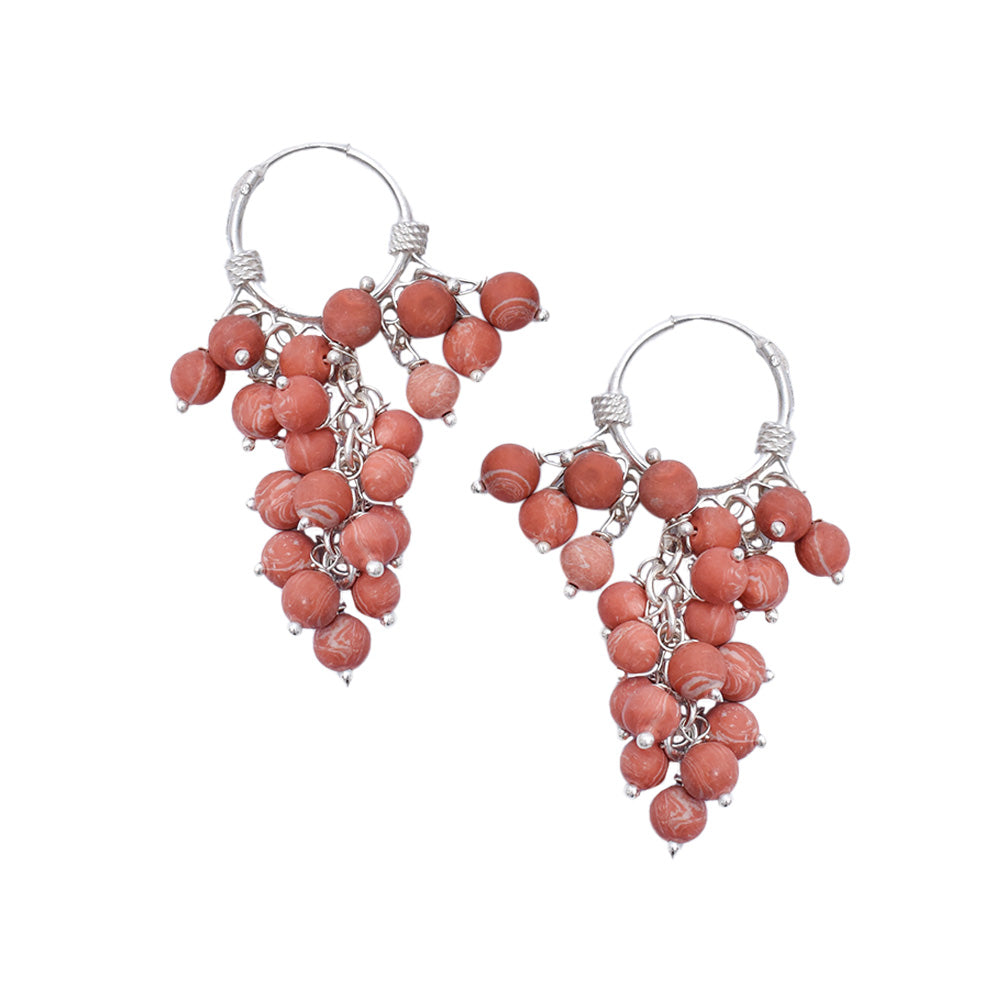 Detail of handmade craftsmanship on Rust Stone Droop Dangle Earrings in 925 Silver earrings in 92.5 Sterling Silver