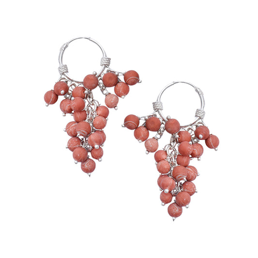 Detail of handmade craftsmanship on Rust Stone Droop Dangle Earrings in 925 Silver earrings in 92.5 Sterling Silver