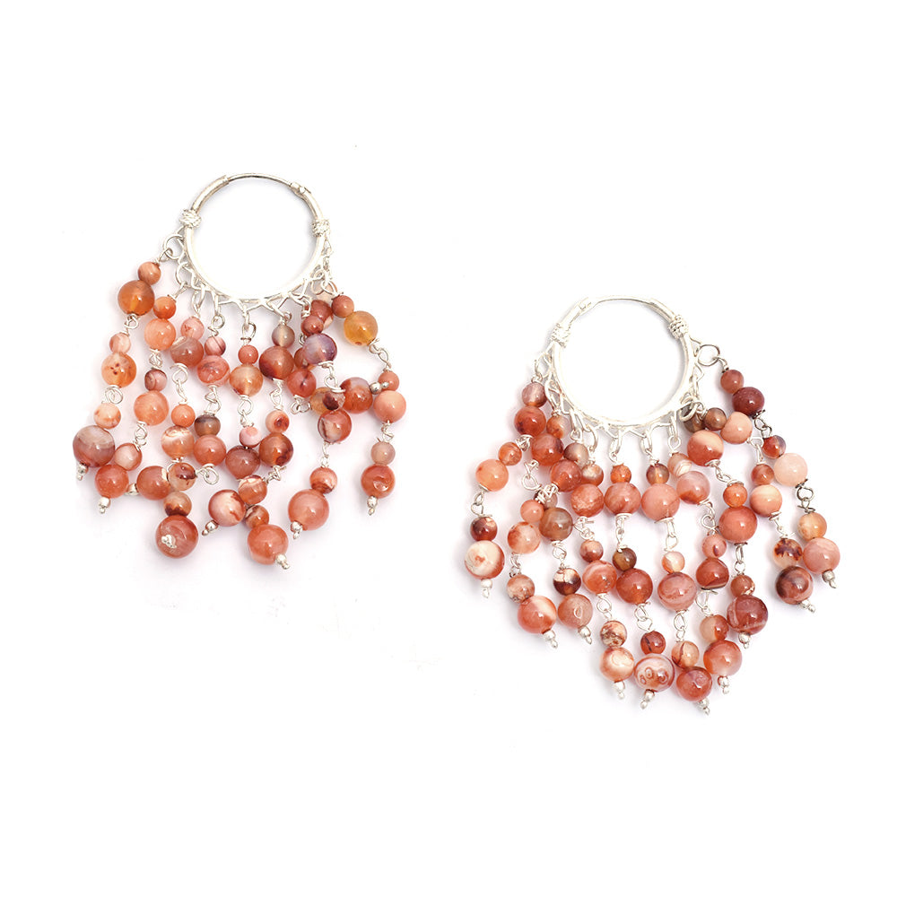 Artistic composition of chandelier drop hook drop earrings with Silver & Orange embellishments and 92.5 Sterling Silver.
